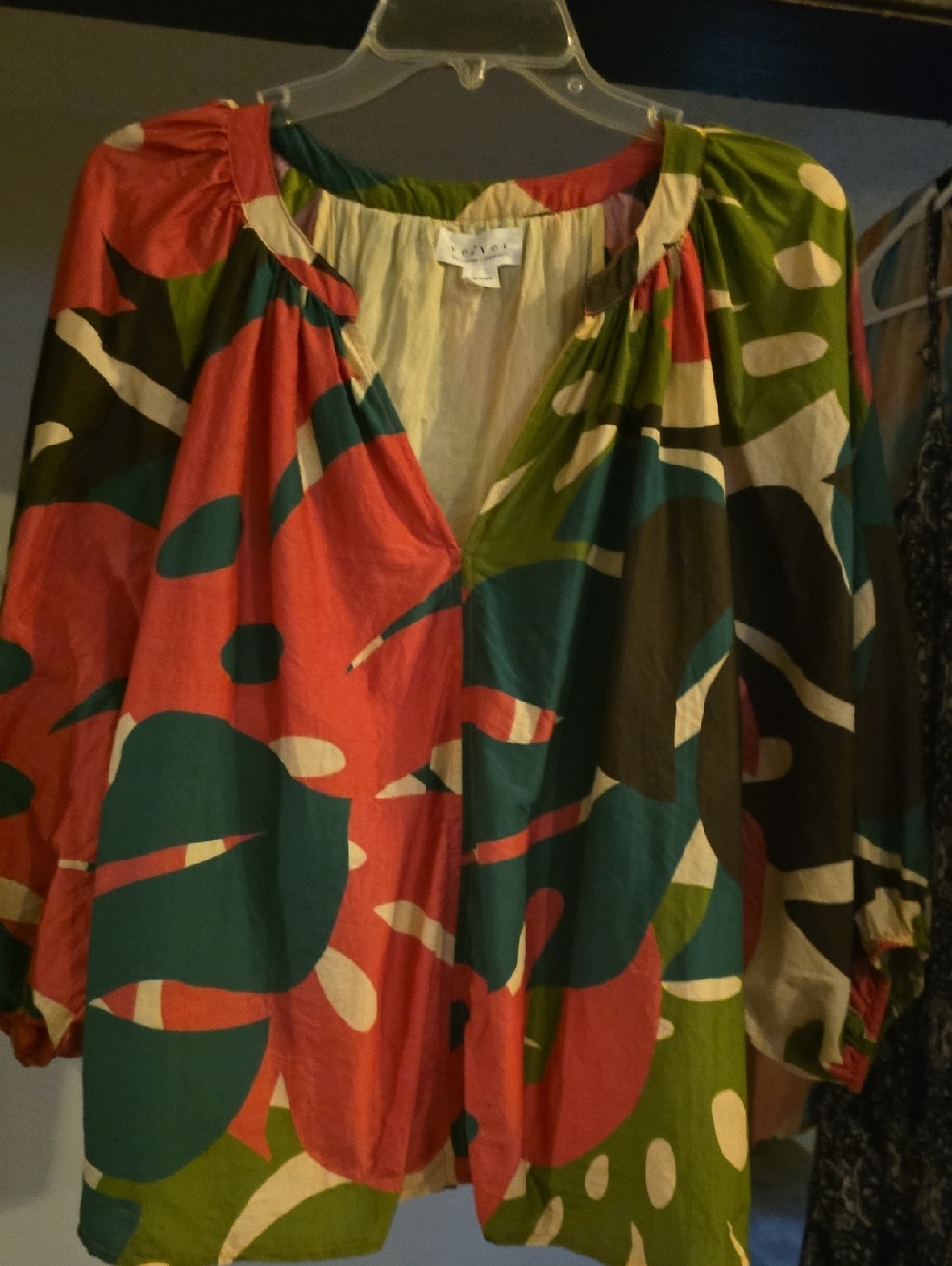 Velvet By GRAHAM AND SPENCER Abstract Multicolor Peasant Blouse -L